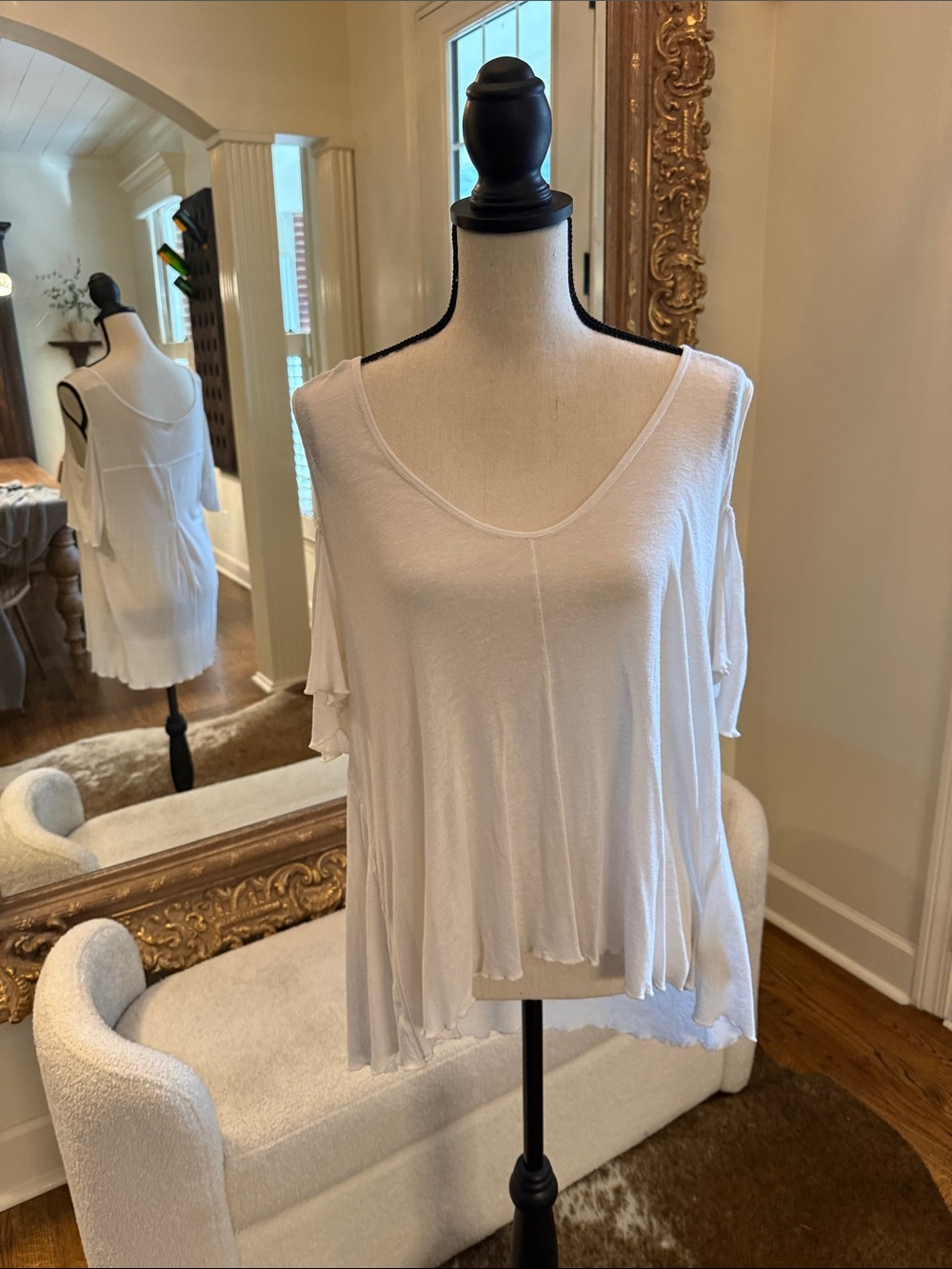 Free People Lightweight White Cold-Shoulder V-Neck Top